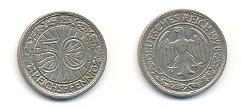 Германия 50 рейхспфеннигов 1928 A KM 49, J.324 никель 35-1024