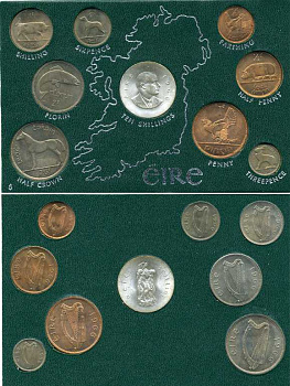 Ирландия набор из 9 монет 1966 от 1 фартинга до 10 шиллингов, в оригинальной пластиковой упаковке    UNC  1-6-2-23