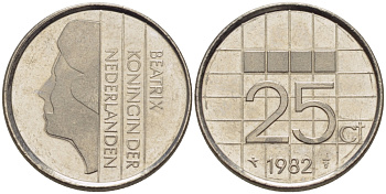 Нидерланды 25 центов 1982 Беатрикс (1980-2013) KM 204 никель 66-436