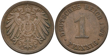 Германия 1 пфенниг 1906 A KM 10, J. 10 медь 4567-1222
