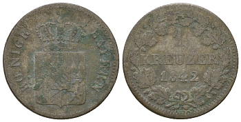Бавария 1 крейцер 1842 Людвиг I (1825-1848) KM 422, AKS 88 серебро 4615-1242