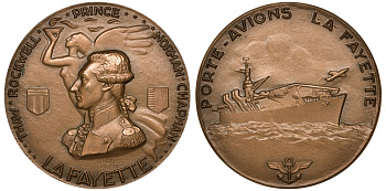 США медаль ND авианосец Лафайет, 62,9 мм, 162,6 гр  бронза    4113-811