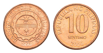 Филиппины 10 сентимо 2006 KM 270 сталь плакированная медью UNC 4649-638
