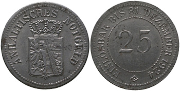Ангальт (Германия) 25 пфенингов 1924 Funck 16.1, Men05 567.1, Men18 780.1 железо 4525-917