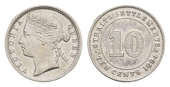 Стрейтс-Сетлментс (Стрейтс Сетлментс) 10 центов 1894 Виктория (1837-1901) KM 11 серебро 1521-925