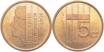 НИДЕРЛАНДЫ 5 ЦЕНТОВ 1988 KM 202 бронза 3856-556