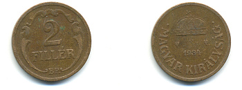 ВЕНГРИЯ 2 ФИЛЛЕРА 1934 ВР KM 506 бронза 83-1252