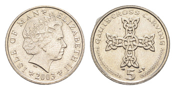Остров Мэн 5 пенсов 2003 Елизавета II (1952-2022) KM 1038 медно-никель UNC 4651-361