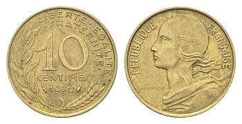 Франция 10 сантимов 1976 KM 929 алюминиевая бронза 4705-113