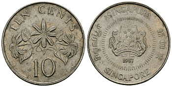 Сингапур 10 центов 1987 KM 51 медно-никель 4173-1222