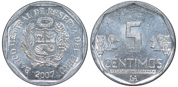 Перу 5 сентимо 2007 LIMA KM 304.4a алюминий aUNC 4189-962