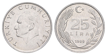 Турция 25 лир 1988 KM 975 алюминий UNC 4654-354