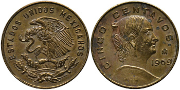 Мексика 5 сентаво 1969 Мо, Жозефа Ортис де Домингес KM 426 латунь 4576-1217
