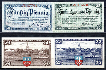 Юрдинген (Пруссия, Рейн) набор из 2 нотгельдов 1921 2193-37-1-1