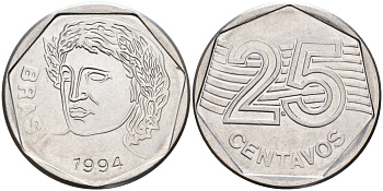 Бразилия 25 сентаво 1994 KM 634 нержавеющая сталь 4548-943