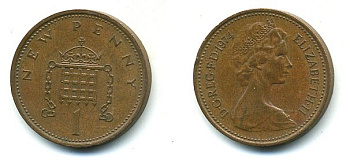 Великобритания 1 пенни 1974 Елизавета II (1952-2022) КМ 915, Spink B1 бронза 4110-811