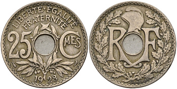 Франция 25 сантимов 1928 KM 867a, Le Franc 171.7 медно-никель 4143-432