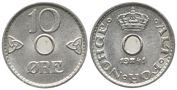 НОРВЕГИЯ 10 ЭРЕ 1941 ХОКОН VII (1905-1957) KM 383 медно-никель 100-1168
