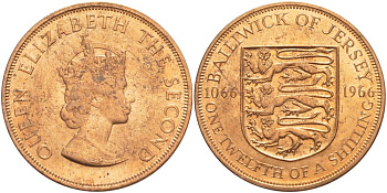 Джерси 1/12 шиллинга 1966 900 лет Нормандскому завоеванию KM 26 бронза UNC 4542-715