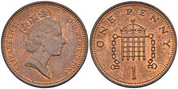Великобритания 1 пенни 1985 Елизавета II (1952-2022) KM 935, Spink 4381 (B3) бронза 4115-717