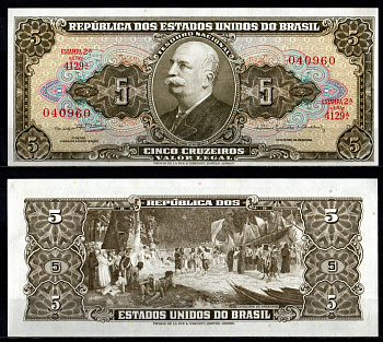 Бразилия 5 крузадо ND (1962-1964) Pick 176 d бумага UNC (пресс) 7191-20-3-1