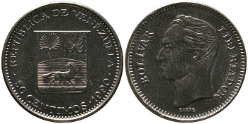 Венесуэла 50 сентимо 1990 KM 41a сталь плакированная никелем 4576-942