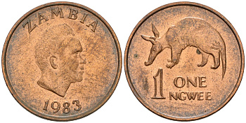 Замбия 1 нгве 1983 KM 9a бронза UNC 4602-1267