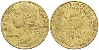 ФРАНЦИЯ 5 САНТИМОВ 1984 ТИП MARIANNE KM 933 медь алюминий никель 3309-1046