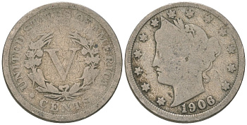 США 5 центов 1906 голова свободы KM 112 медно-никель 3336-145