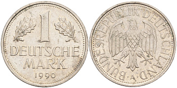 ФРГ 1 марка 1990 A KM 110, J. 385 медно-никель 4584-122