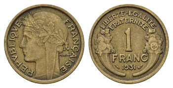 Франция 1 франк 1931 KM 885, Le Franc 219.2 алюминиевая бронза 4121-254