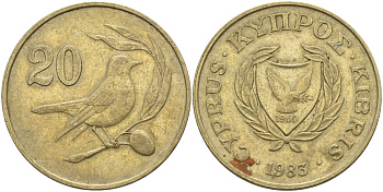 Кипр 20 центов 1983 птичка KM 57.1 никель латунь 4140-721