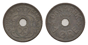 Дания 1 эре 1927 HCN, Кристиан X (1912-1947) KM 826 бронза 4658-134