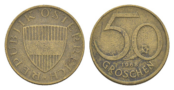 Австрия 50 грошей 1968 KM 2885 алюминиевая бронза 4136-1269