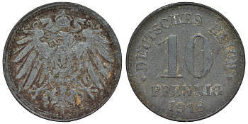 Германия 10 пфеннигов 1918 KM 26, J. 299, Weege 8 цинк 4119-322