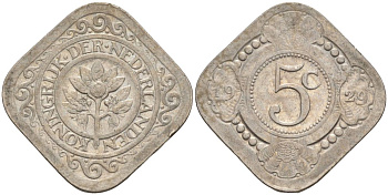 Нидерланды 5 центов 1929 Вильгельмина (1890-1948) KM 153 медно-никель 4592-842