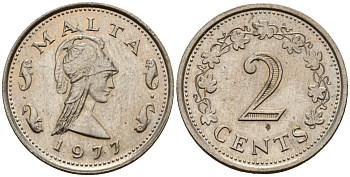 Мальта 2 цента 1977 Пентесилея, царица амазонок KM 9 медь цинк 4154-725