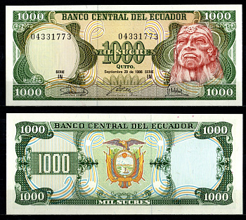 Эквадор 1000 сукре 1986 Pick 125 a 1986 (6) бумага UNC (пресс) 7191-60-2-2