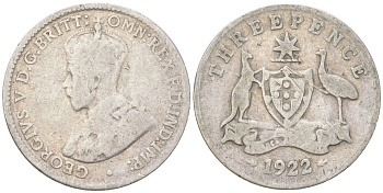 Австралия 3 пенса 1922 Георг V (1910-1936) KM 24 серебро 4621-1126