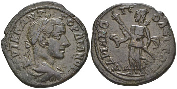 Римская Империя, Провинция Фракия, Адрианополь АЕ 238 - 244 Гордиан III, бюст императора / Артемида, 11,84 гр Varbanov медь 1073-22-12