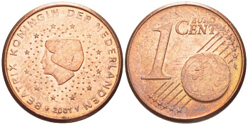 Нидерланды 1 евроцент 2001 Беатрикс (1980-2013) KM 234 сталь плакированная медью 218-1252