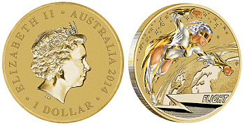 Австралия 1 доллар 2014 серия сверхспособности, полеты, цветная эмаль KM NEW алюминиевая бронза UNC M44-4