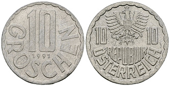 Австрия 10 грошей 1991 KM 2878 алюминий 4138-431