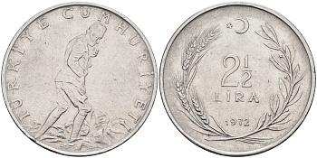 Турция 2-1/2 лиры 1972  KM 893.2 сталь 4117-214