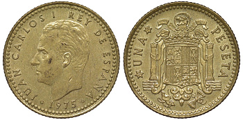 Испания 1 песета 1975 (76) Хуан Карлос I (1975-2001) KM 806 алюминиевая бронза 4128-937