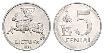 Литва 5 центов 1991 KM 87 алюминий 4633-846