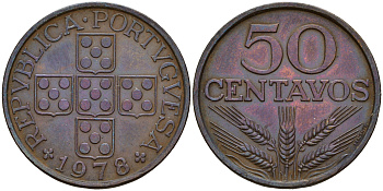 Португалия 50 сентаво 1978  KM 596 бронза    4601-1053