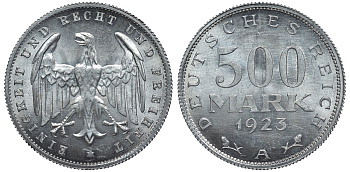 Германия 500 марок 1923 А KM 36, J.305 алюминий UNC 4587-531