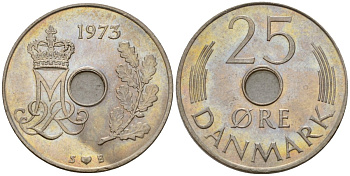 Дания 25 эре 1973 S; B, Маргрете II (1972- ) KM 861.1 медно-никель 4601-824
