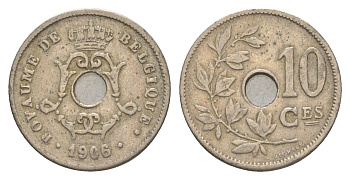 Бельгия 10 сантимов 1906 Belgique, Леопольд I (1865-1909) KM 52 медно-никель 4615-1023
